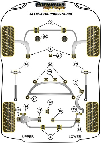 Kit de buje de subchasis trasero Powerflex negro para BMW Z4 E85 y E86 PFR5-4610BLK/4611BLK - Imagen 2 de 4
