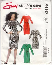 McCalls 6147 Dress Belt Neck Variations Easy Sewing Pattern Size 16-24 Uncut
