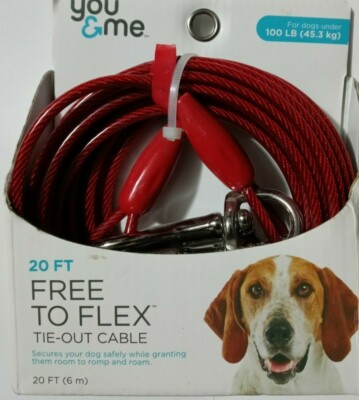 You & Me Reflective Free to Flex Dog Tie-Out Cable, 20' For Dogs up 100
