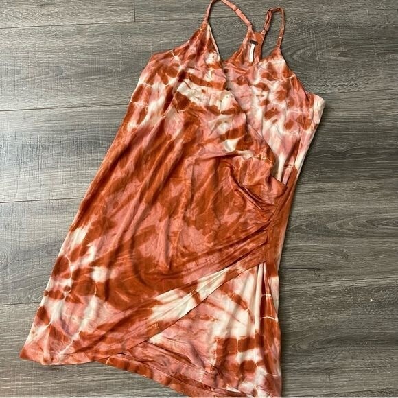 orange tie dye ruched dress Orange Tie Dye Ruched Side Ribbed T-shirt Dress