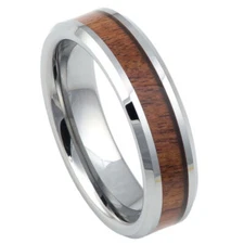 Tungsten Ring Band High Polished with Mahogany Wood Inlay For Men & Women
