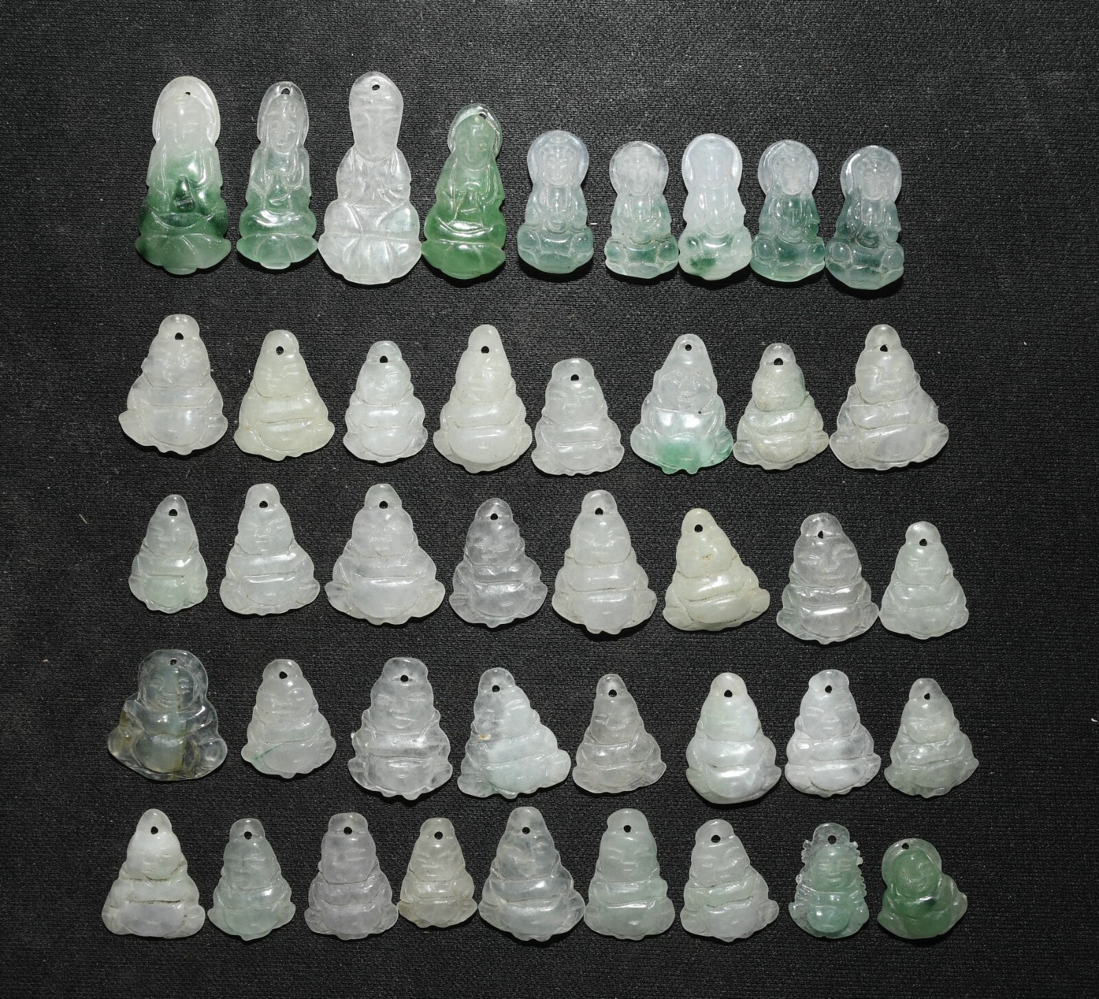 3CM China Dynasty Jadeite Emerald Kwan-yin Maitreya Buddha Amulet Pendant Set