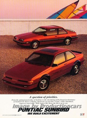 1986 Pontiac Sunbird GT - Original Advertisement Print Art Car Ad J721