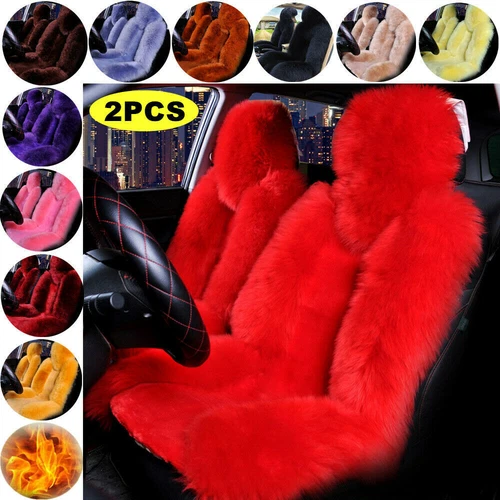 2PCS Genuine Australian Sheepskin Fur Long Wool Car SUV Front Seat Cover Winter - Picture 1 of 18