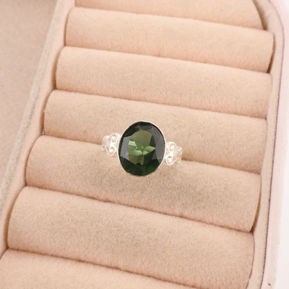 Gift For Her 925 Silver Natural Green Tourmaline Statement Ring Size - Image 4 of 4