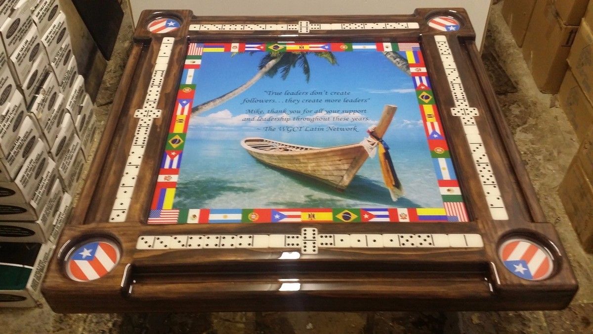 Boat on Tropical Beach Int'l Latin Flags Domino Table by Domino