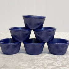 Set 6 Condiment Navy Cobalt Blue Ribbed Bowl Dish Made in USA Gessner Products