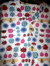 FIRST FASHION s/s Colorful Flowers  Bugs Design Scrub Top - SIZE MEDIUM