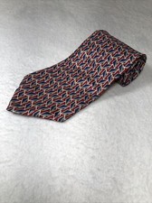 Christian Dior Monsieur Silk Tie Red Blue Black White Geometric Design USA Made