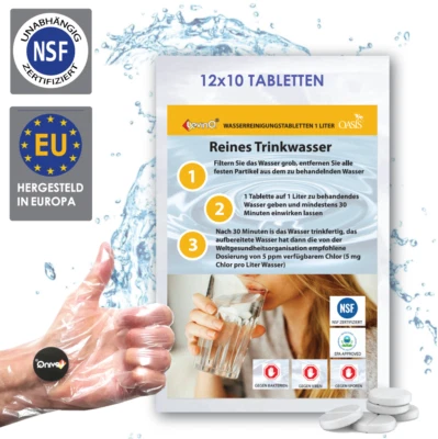 OASIS LevinQ 120 x Wasserreinigung tabletten *NSFgeprüft* 100%keimfreies Trinkwasser
