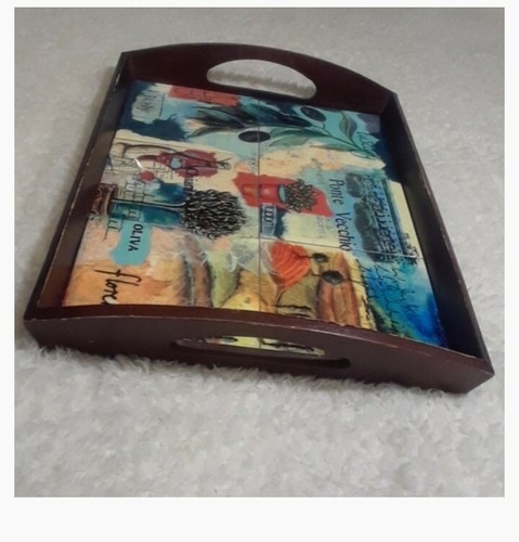 "RARE" 6 BEAUTIFUL LARGE TILED, Sturdy wood Italy tray fruit , "USED"  - Picture 5 of 12