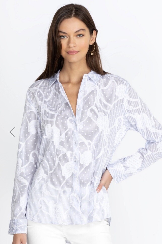 Johnny Was FLORE SEERSUCKER BUTTON DOWN SHIRT Sz XS