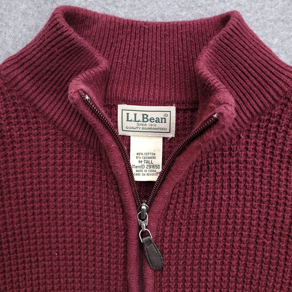 LL Bean Sweater Medium Tall Waffle Knit Fisherman Cashmere Blend Pullover Men - Image 3 of 4