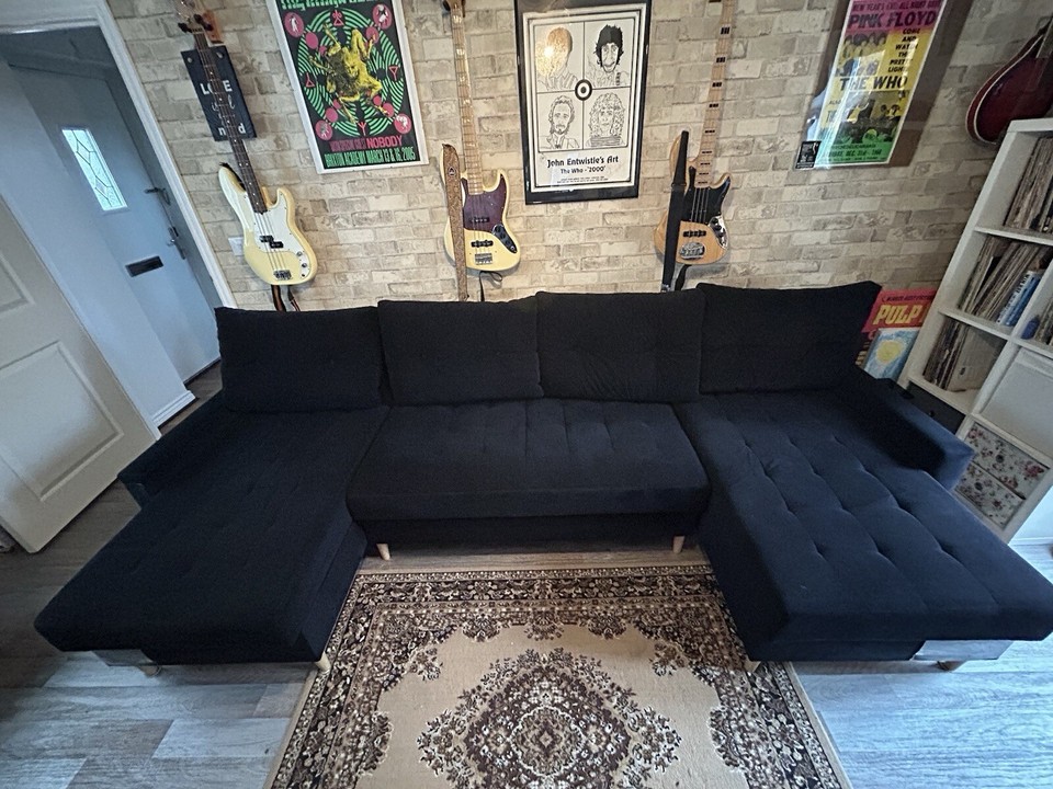 Black Corner Sofa bed with storage. Seats 6 persons eBay