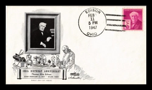 DR JIM STAMPS US COVER THOMAS EDISON FDC SCOTT 945 HAND CANCEL ARTMASTER