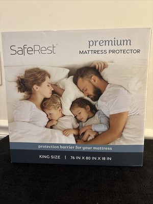 SafeRest Premium Mattress Protector, King Cotton and Polyester 76x80x18  New