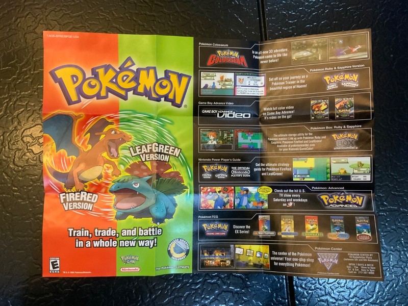 Pokemon Game Boy GBA Poster Insert Only for FireRed LeafGreen Nintendo No Game