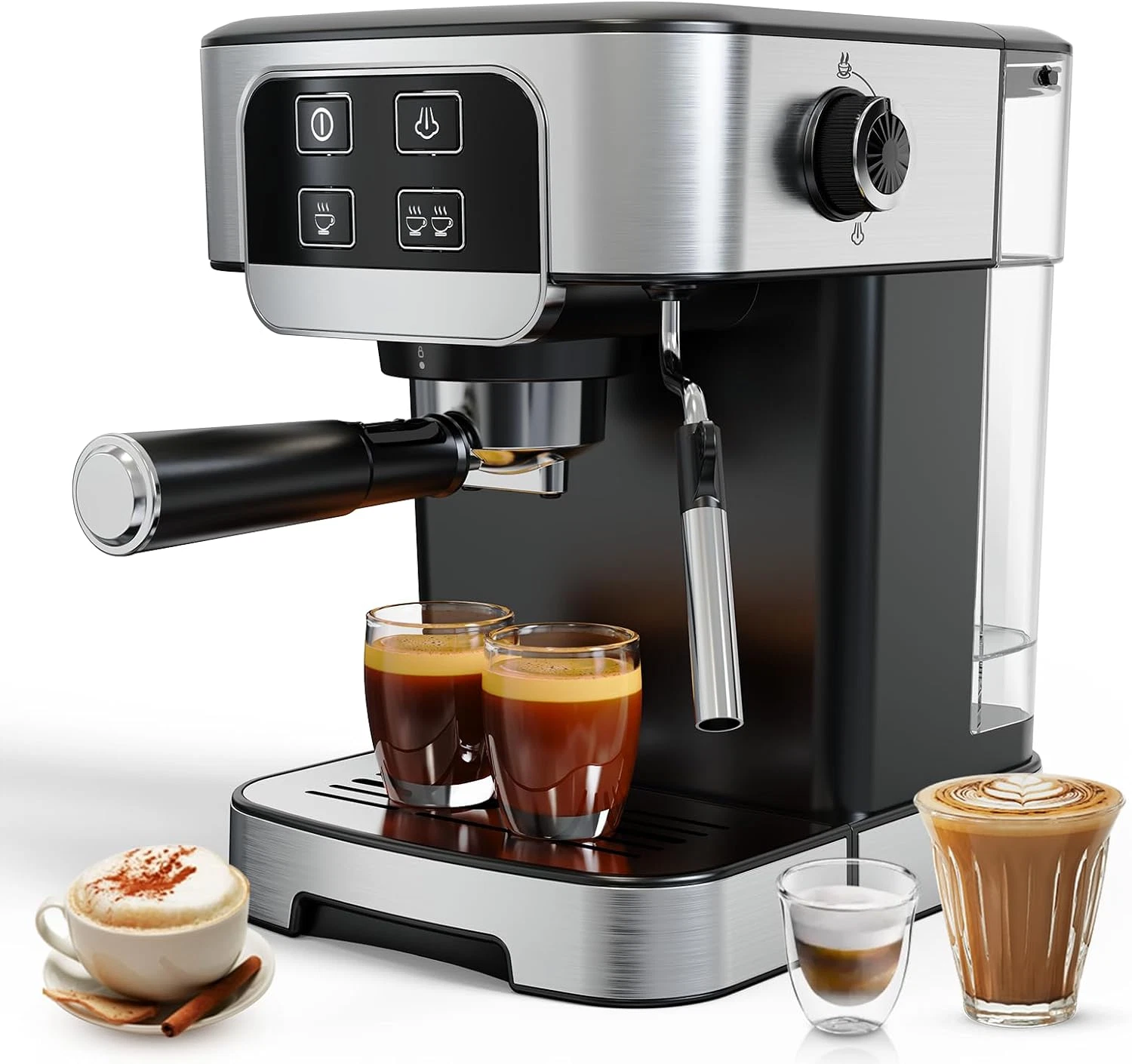 20 Bar Espresso Machine with Steam Frother - Compact Stainless Steel Coffee Make