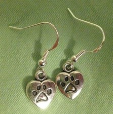 HEART PAW PRINT EARRINGS, SMALL - Pewter with Sterling Silver Ear Wires DOG CAT
