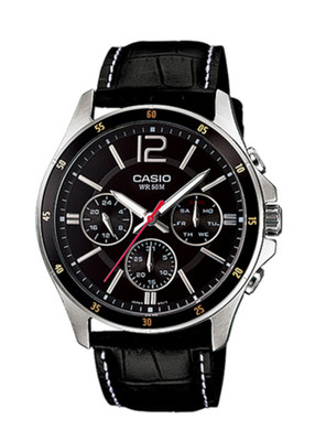 Casio Enticer Men's Watch MTP-1374L-1A Multi-Function Black Dial Leather MTP1374
