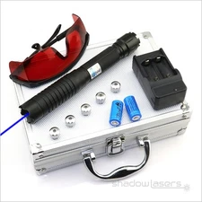 Blue Laser Pointer Pen Adjustable Focus 450nm Flashlight Visidle Beam Light+Case