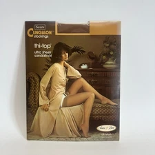 Vintage Sears Cling-Alon Stockings Thi-Top Ultra Sheer Sandalfoot Sandstone Tall
