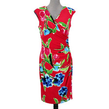 LRL Ralph Lauren Dress Womens 10 Pink Floral Stretch Ruched Side Career Party