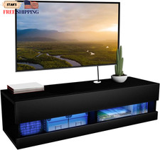 Wall-Mounted Floating TV Shelf Stylish Black Entertainment Center with Storage