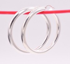 2" 5mm X 50mm Plain Bold Thick Round Hoop Earrings Real Sterling Silver 925