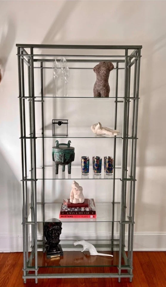 Estantes de hierro y vidrio MCM Walter Lamb Style Etagere Foto 2 de 4