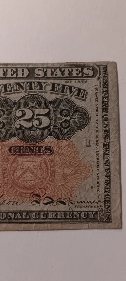 1864 US Fractional Currency 25 Cents Note Third Issue Robert J. Walker Portrait - Image 4 of 4