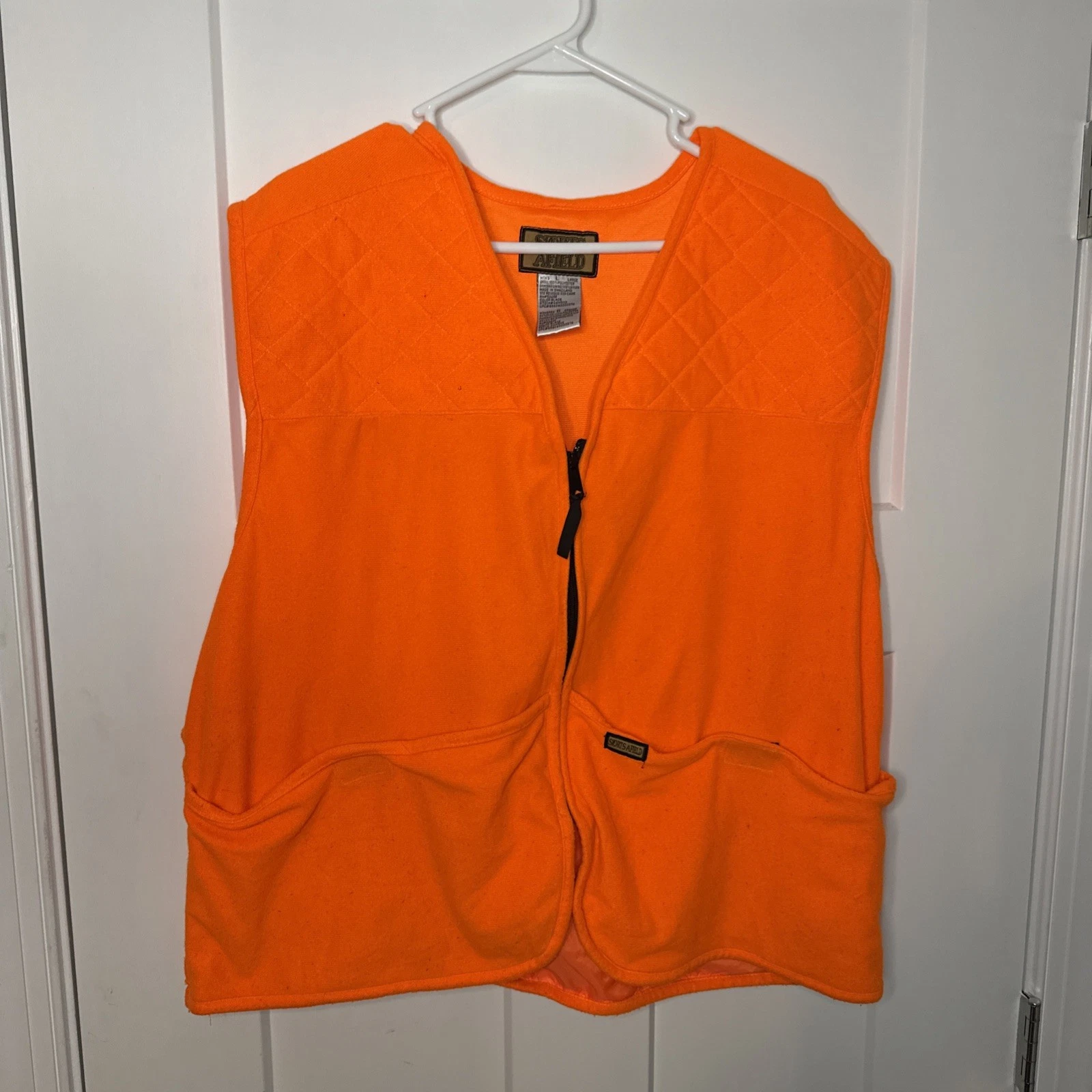 Sports Afield Men's Blaze Orange Fleece Hunting Vest Size Large Vintage