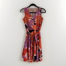 Banana Republic Orange Floral V-neck Knee Length Dress Sleeveless Size 2 Petite