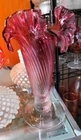 Fenton Cranberry Glass Swirled Vase 8-inch Tall with 3 1/4" Opening FABULOUS!!