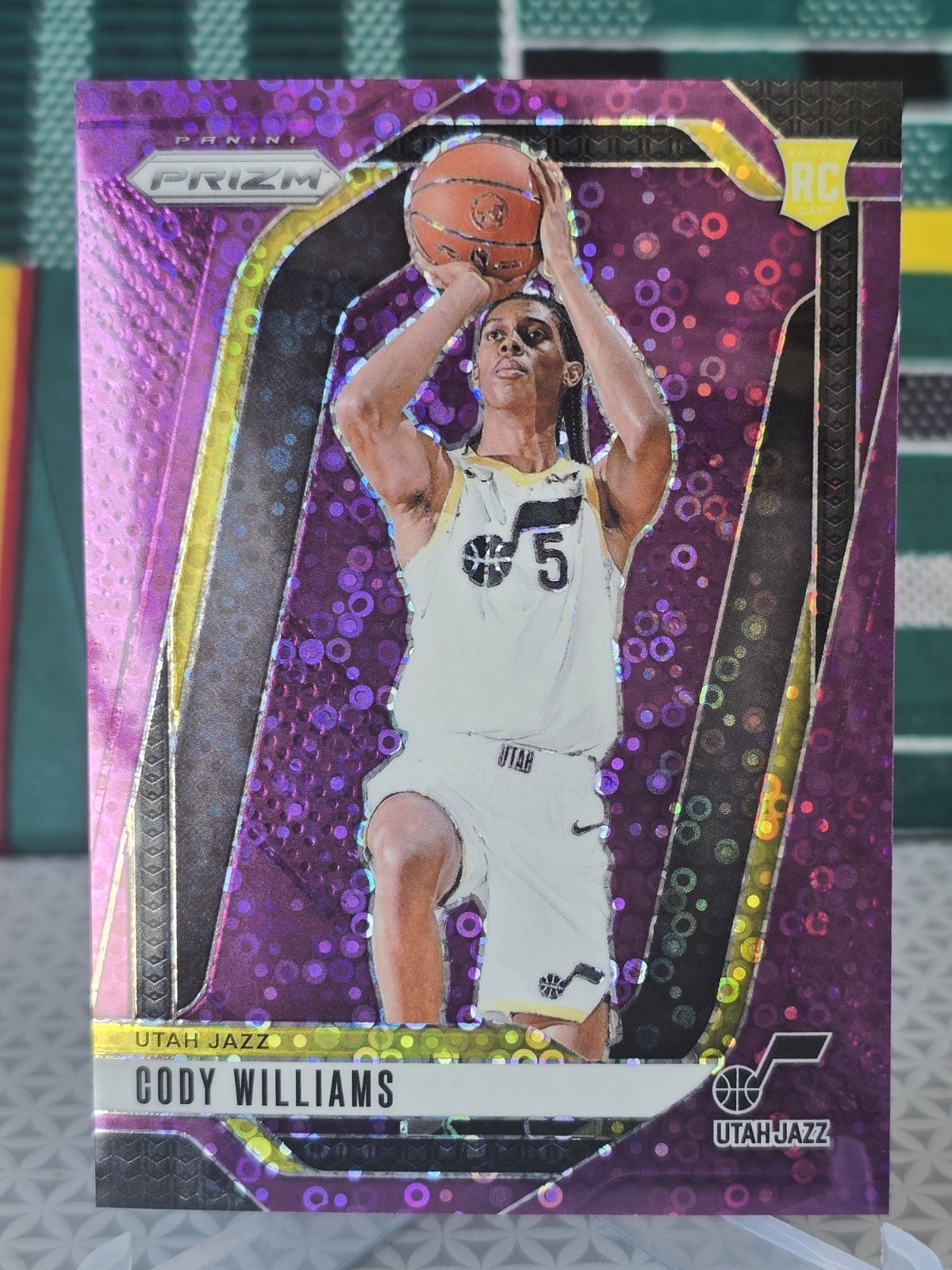 2024-25 Panini Prizm Cody Williams Fast Break Purple Disco Rookie /75 #232 Jazz