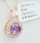 LAB CREATED 0.93 Ct TOURMALINE & W/SAPPHIRE NECKLACE 14K ROSE GOLD PLATED (.925) — photo 2