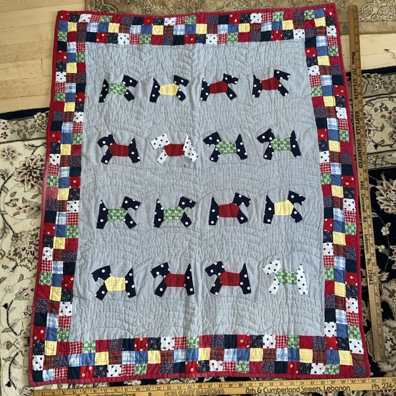 DarLinG Scottie Dog Throw Quilt Must See 33” X 42” Cotton Appliqué