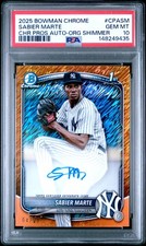 2025 BOWMAN CHROME PROSPECT AUTOS ORANGE SHIMMER #CPASM SABIER MARTE 4/25 PSA 10