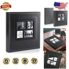Leather Photo Album 500 Pockets 4x6 Wedding Picture Storage Black