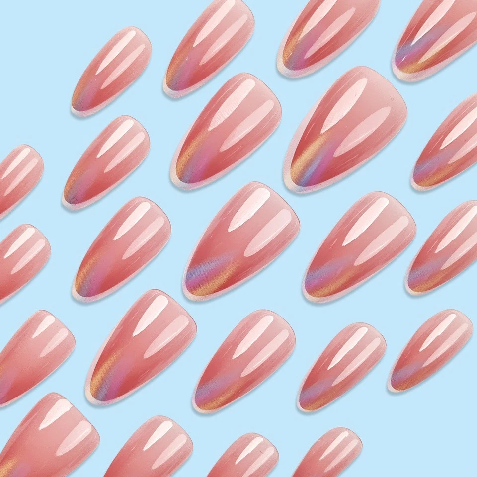 24PCS Unicorn Chrome French Tips - Holographic Press-On Nails w/ Glue - Image 4 of 4