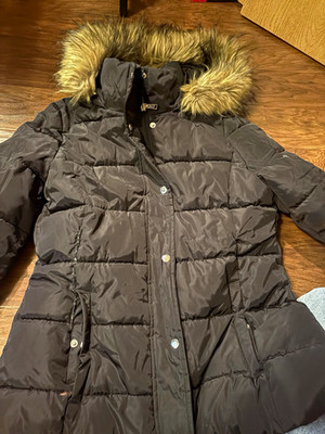 Tommy Hilfiger Women s Black Hooded Faux Fur Trim Quilted Puffer Jacket S/P/P