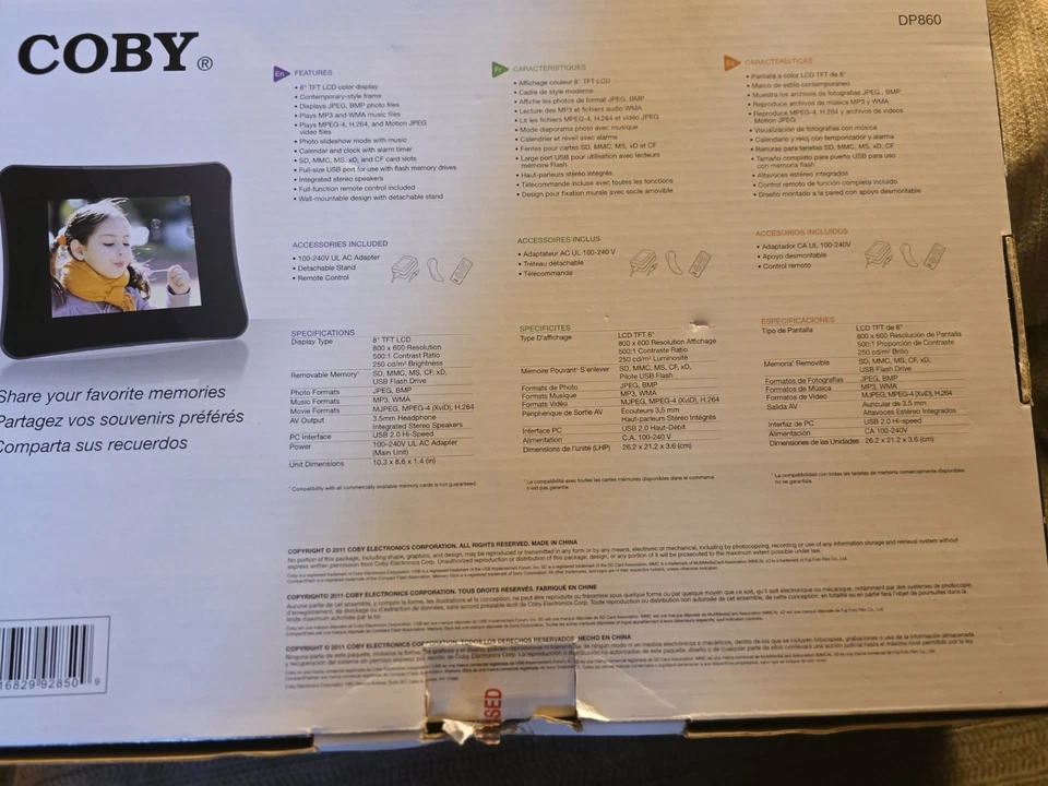 Coby DP860 8” Digital Photo Frame with remote control - Image 2 of 4