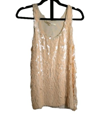 Diane von Furstenberg Sequin Tank Top Buff Sleeveless Party Blouse Size 6
