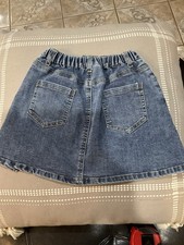 Zara Kids Girls Blue Denim A-Line Short Skirt 9/10 Elastic Waist Pockets