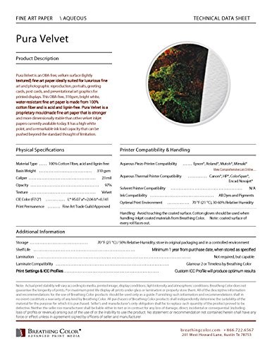 Pura Velvet - Matte, 23 mil, 310 gsm, OBA-Free, Fine Art Inkjet Paper (17in-x... - Picture 3 of 3