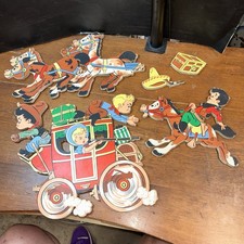 Vintage 1958 The Dolly Toy Co. Cowboy Western Stage Coach Nursery Wall Plaques