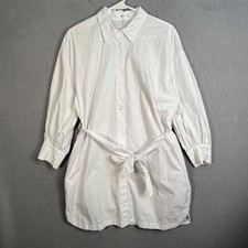 Mango Womens Size 6 White Button-Up Shirt Dress With Tie Waist & Long Sleeves