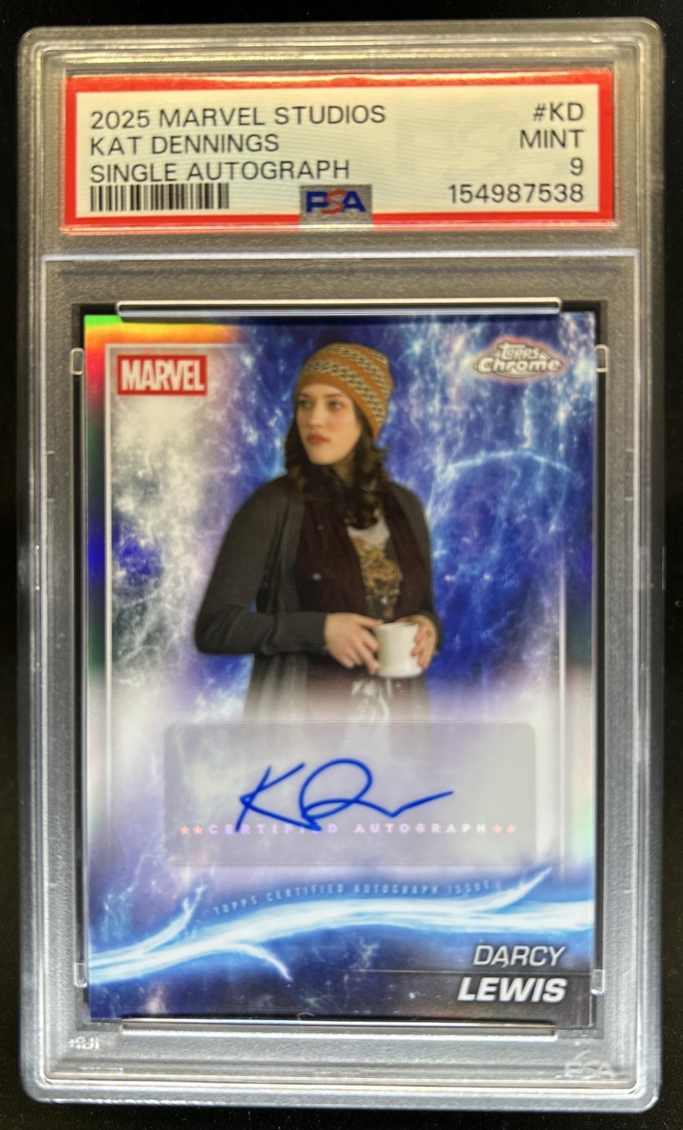 2025 Topps Chrome Marvel Studios Kat Dennings as Darcy Lewis Auto #AA-KD PSA 9