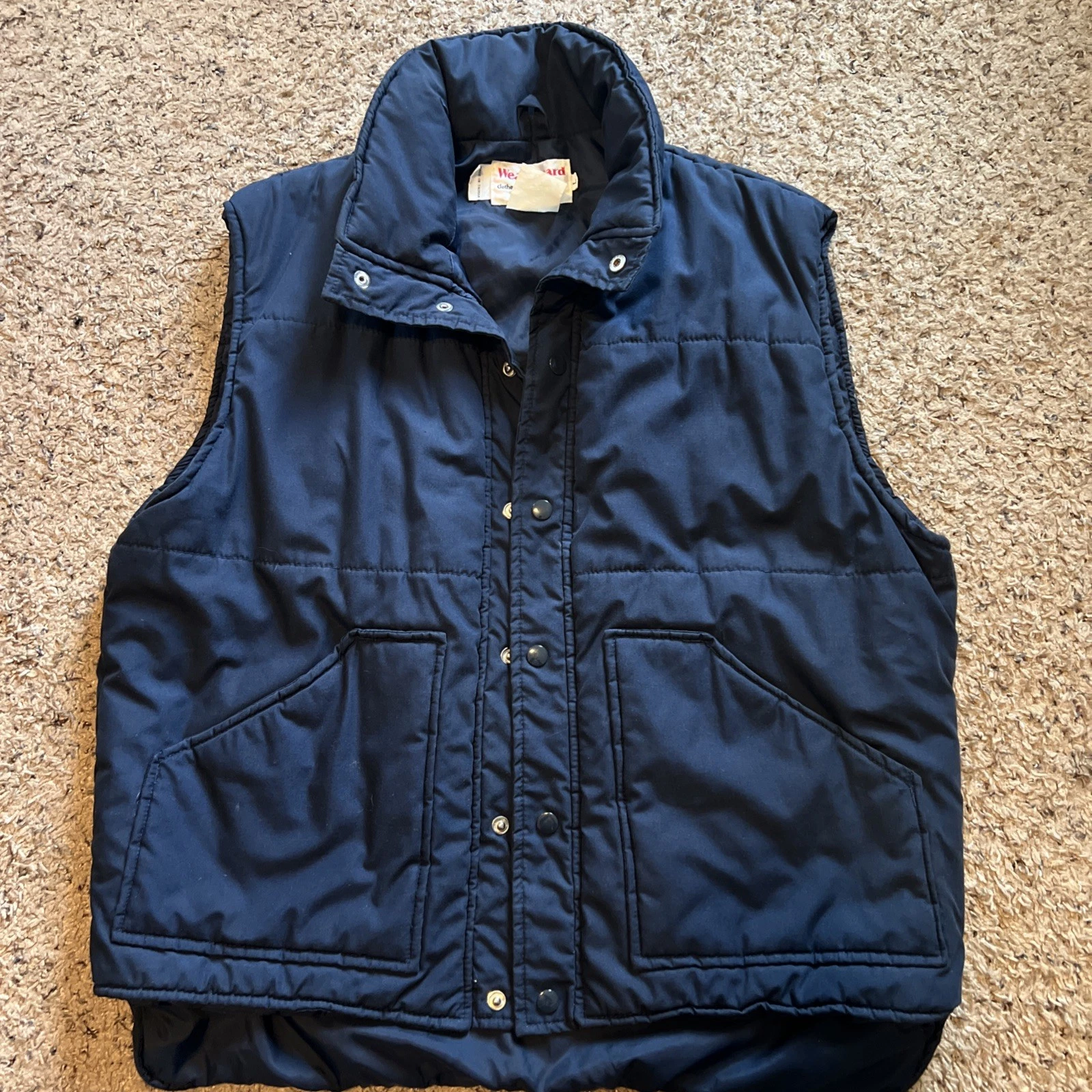 Vintage 60s 70s Wear Guard Vest Outdoors Quilted Boxy Large Navy Blue