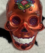 SKULL ORNAMENT 4" Glass Christmas  D a de Muertos Sugar skull - Halloween Goth